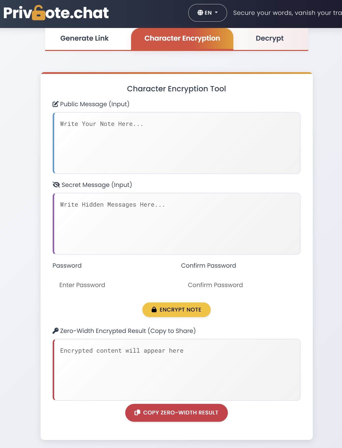Zero-width encryption for password sharing