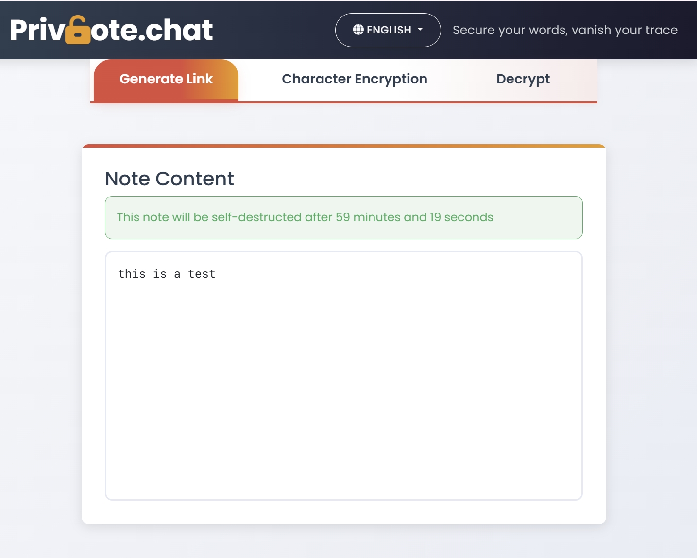 Self-destructing note URL
